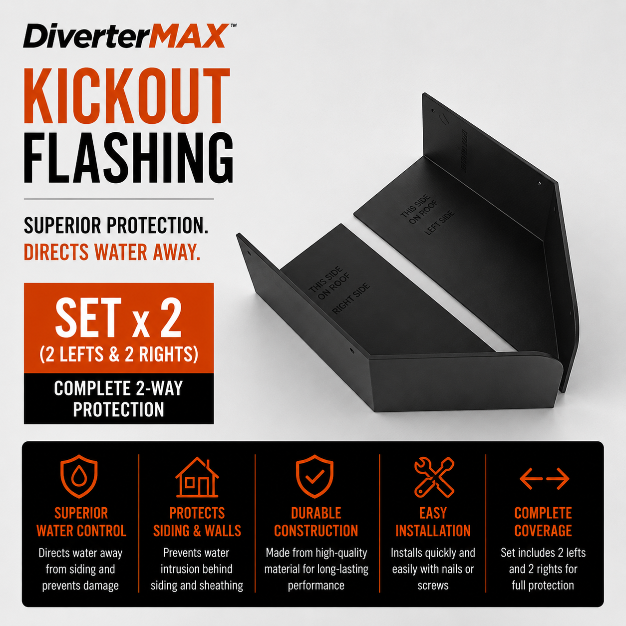 DiverterMAX Kickout Flashing - Set x 2 (2 lefts & 2 rights)