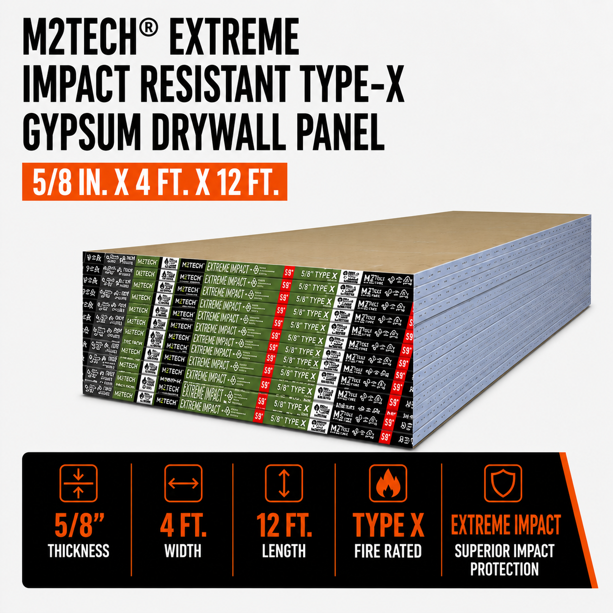 5/8 in. x 4 ft. x 12 ft. M2Tech® Extreme Impact Resistant Type-X Gypsum Drywall Panel