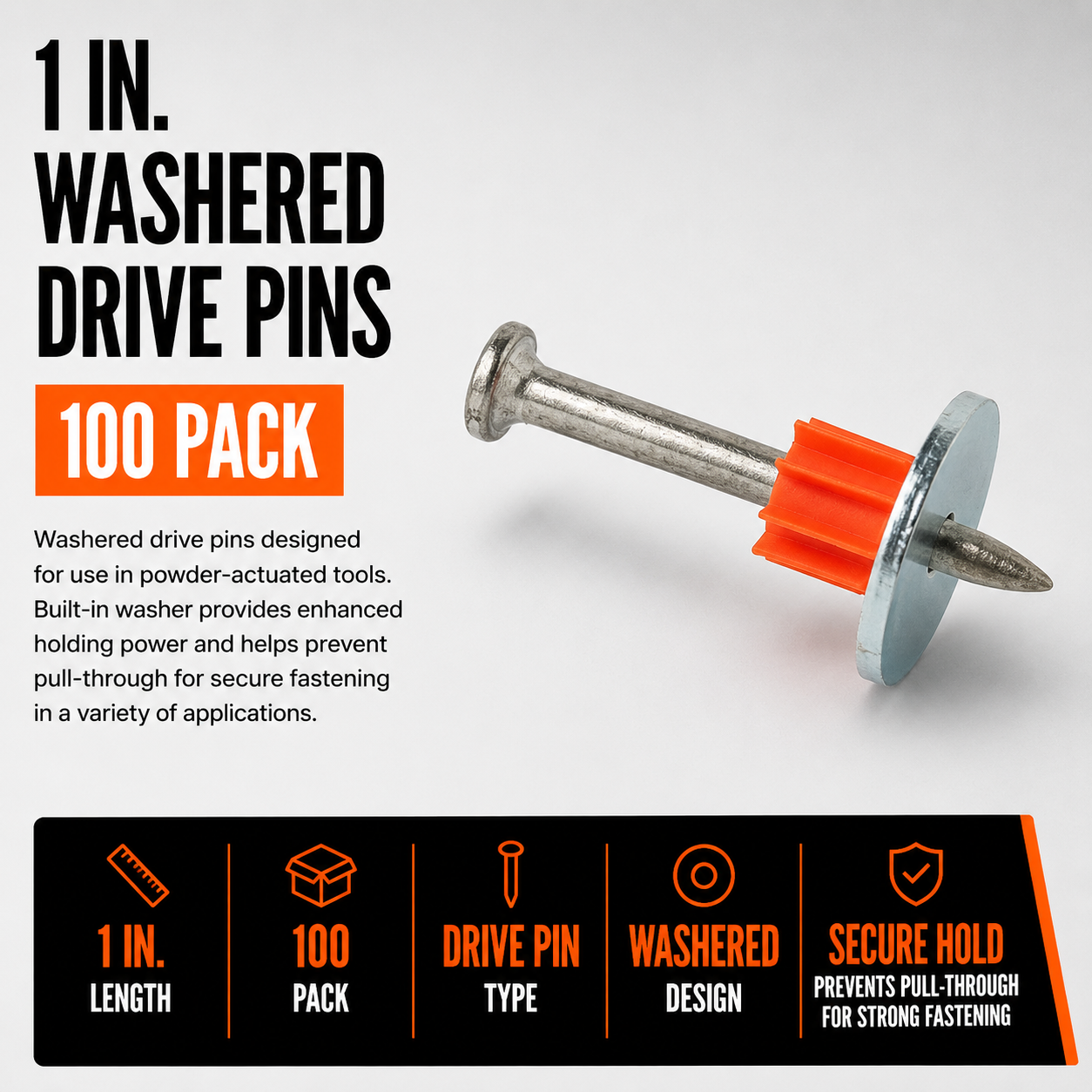 1 in. Washered Drive Pins (100 Pack)