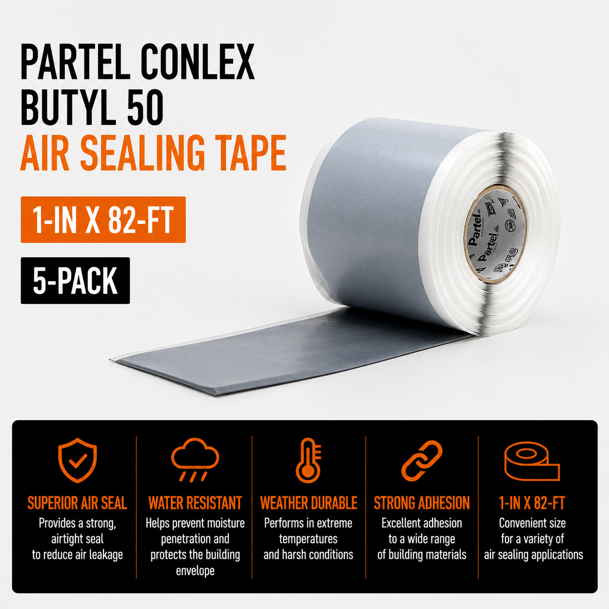 PARTEL Conlex Butyl 50 Air Sealing Tape 1-in x 82-ft - 5-Pack