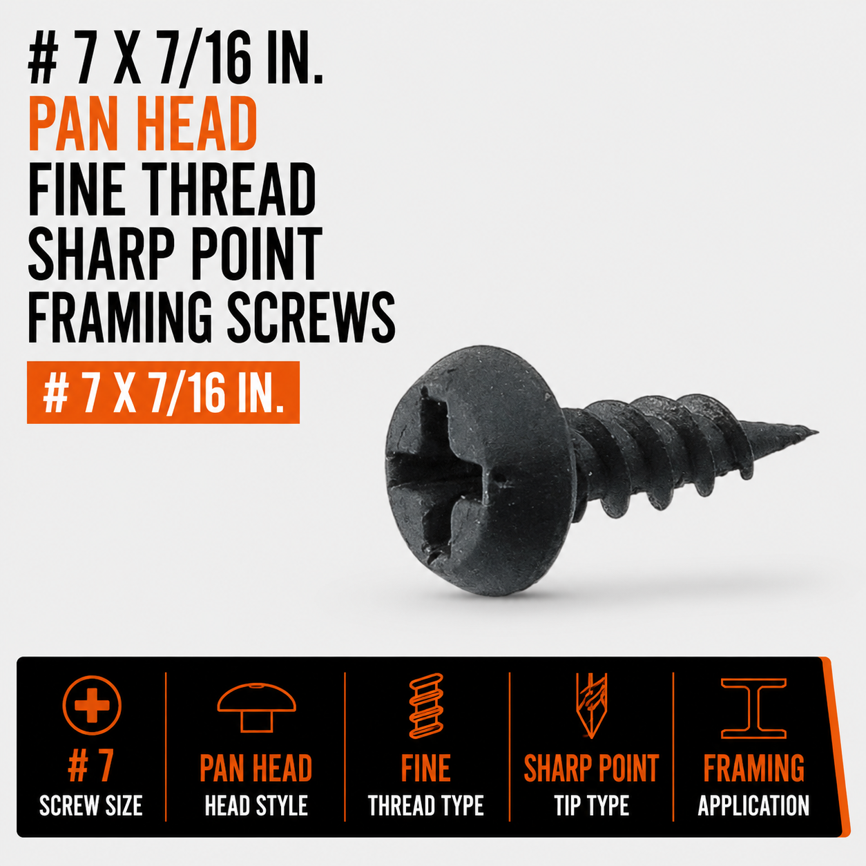 7 x 7-16 in. Pan Head Fine Thread Sharp Point Framing Screws