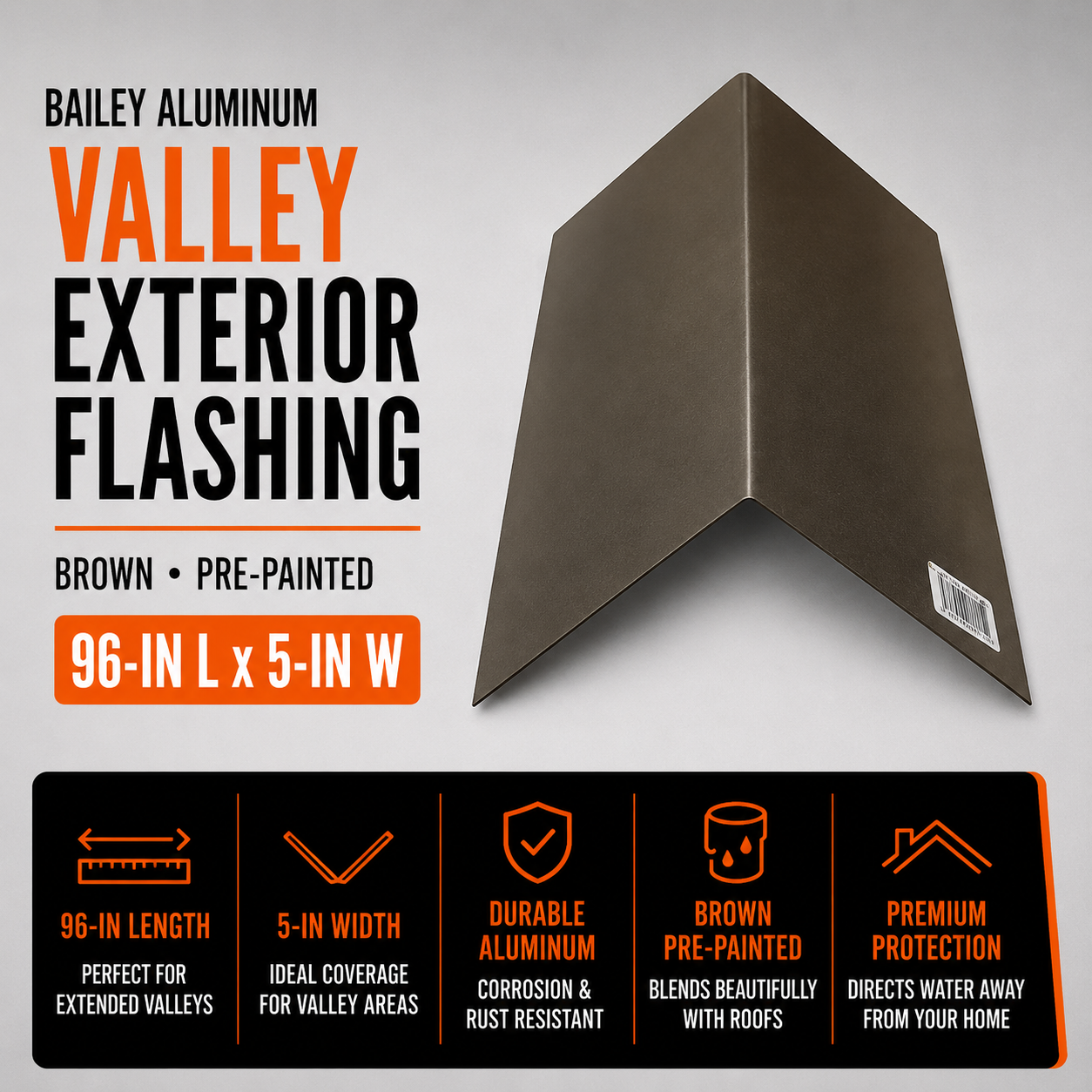 Bailey Aluminum Valley Exterior Flashing - Brown - Pre-Painted - 96-in L x 5-in W