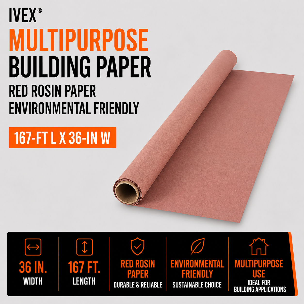 IVEX Multipurpose Building Paper - Red Rosin Paper - Environmental Friendly - 167-ft L x 36-in W