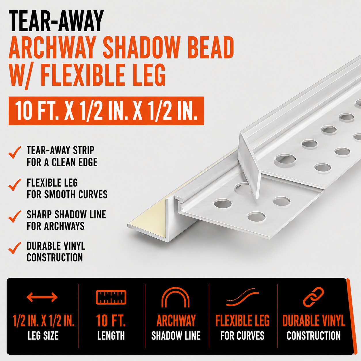 0.5 in x 0.5 in x 10 ft Tear-Away Archway Shadow Bead