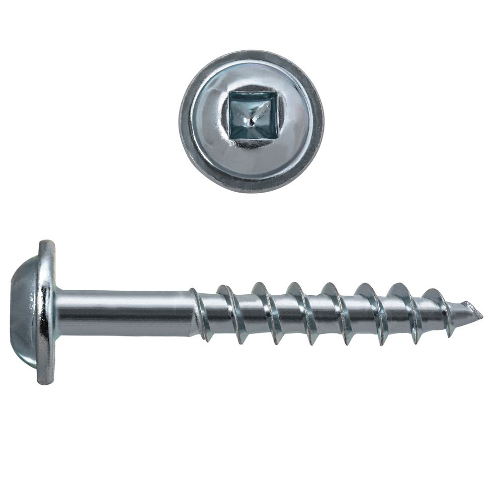 #8 x 1-1/8" Round Washer Head Square Drive Zinc Plated Steel Particle Board Screws - 100/Pack