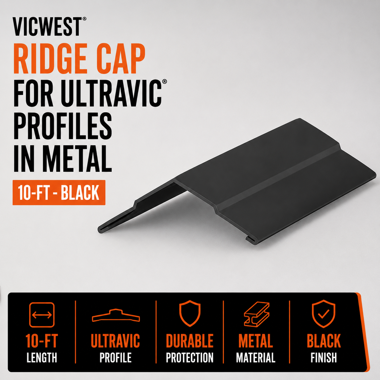 Vicwest Ridge Cap for UltraVic Profiles in Metal 10-ft - Black