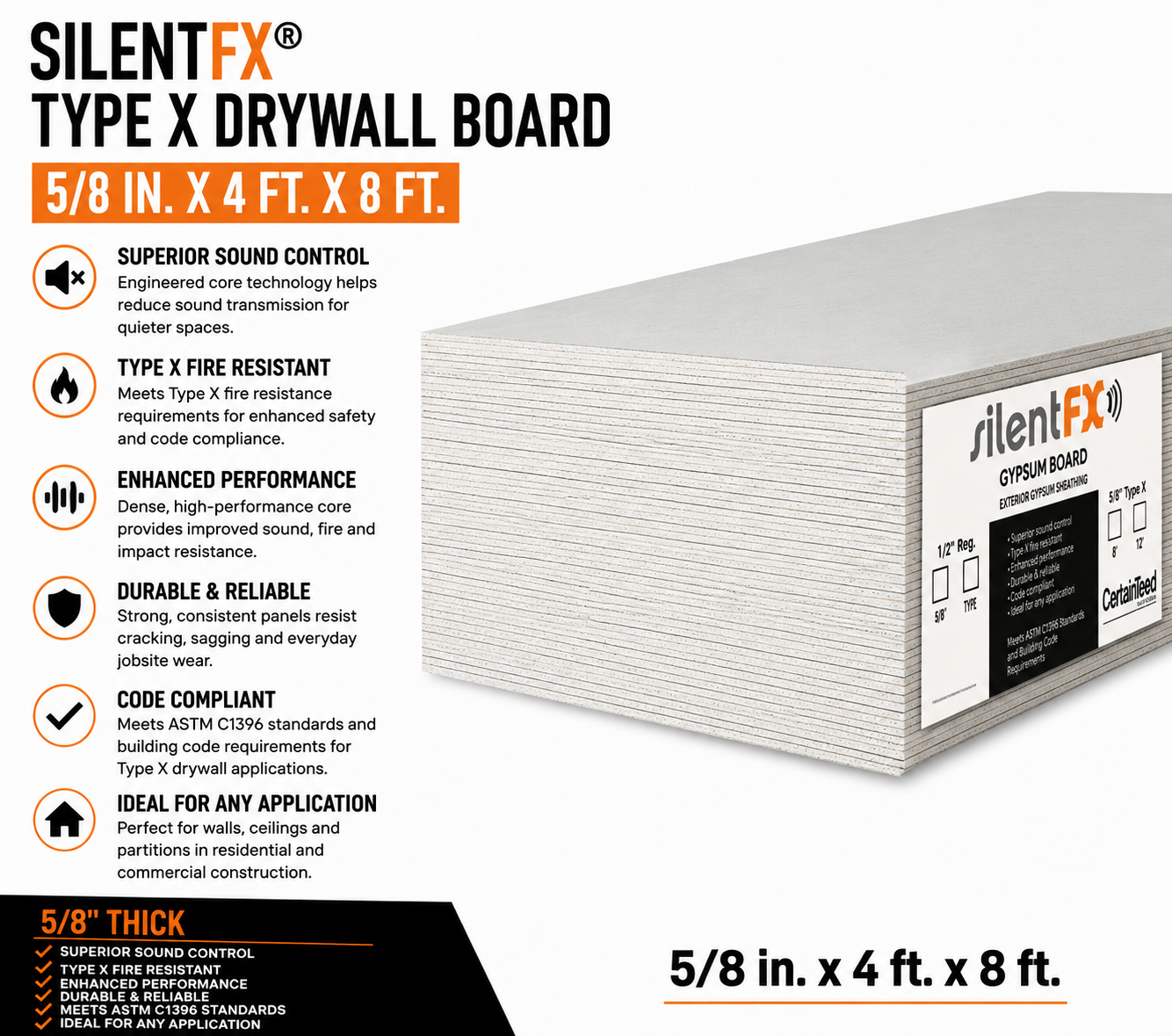 5:8 in. x 4 ft. x 8 ft. SilentFX® Type X Drywall Board