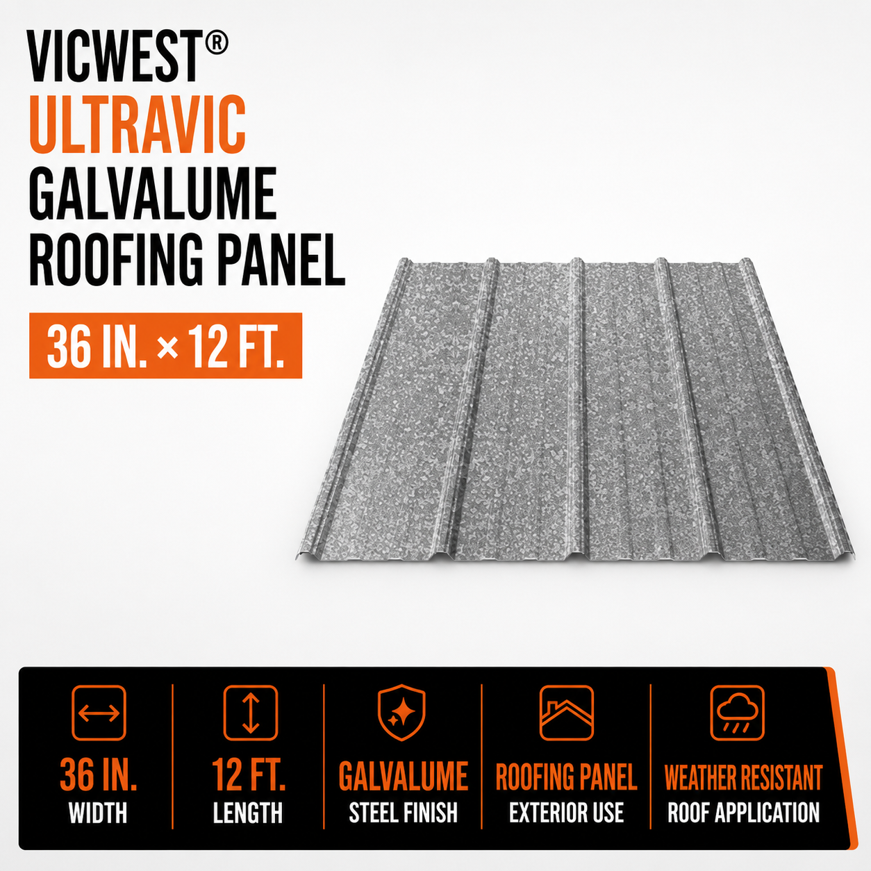 Vicwest UltraVic 36-in x 12-ft Galvalume Roofing