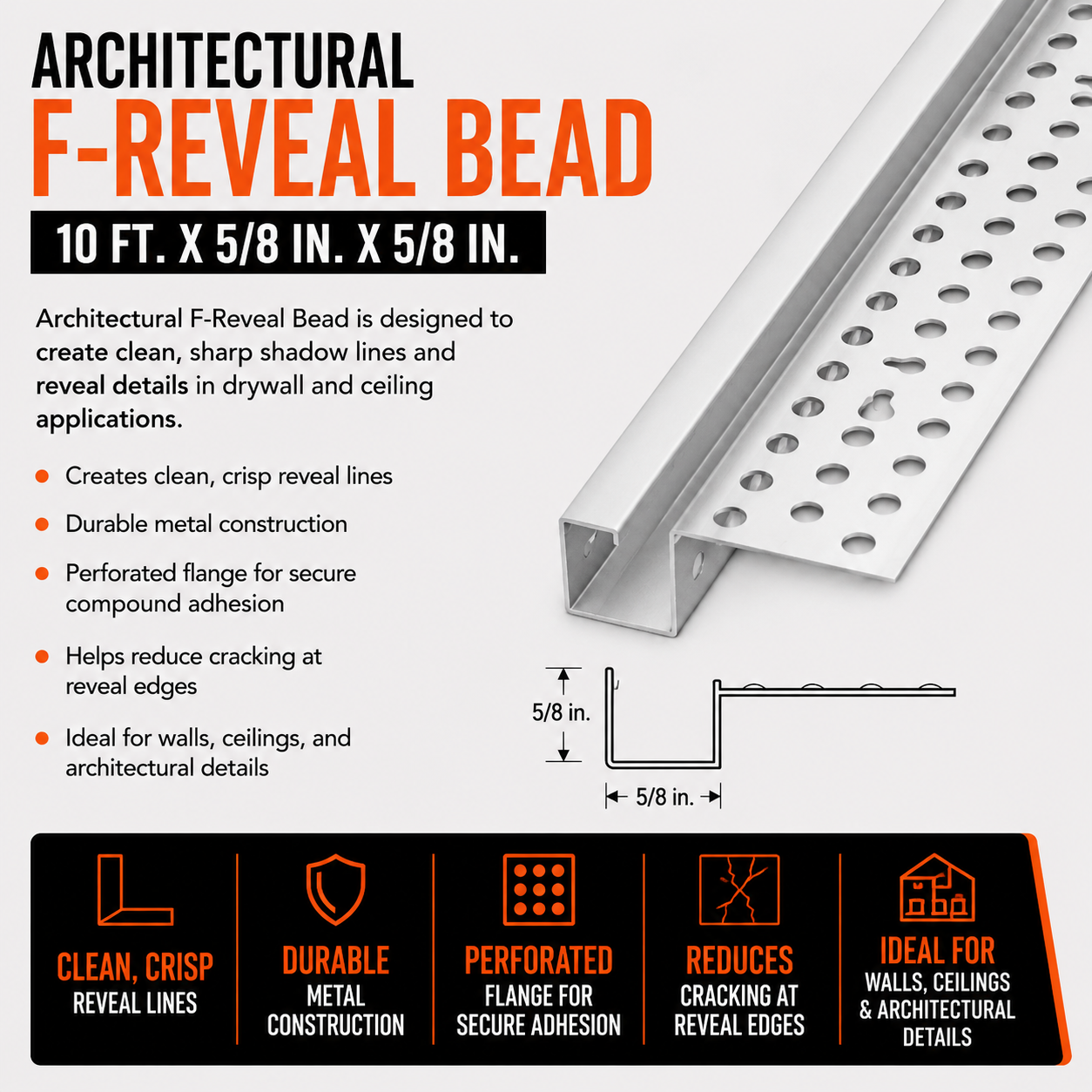 0.625 in x 0.625 in x 10 ft Architectural F-Reveal Bead