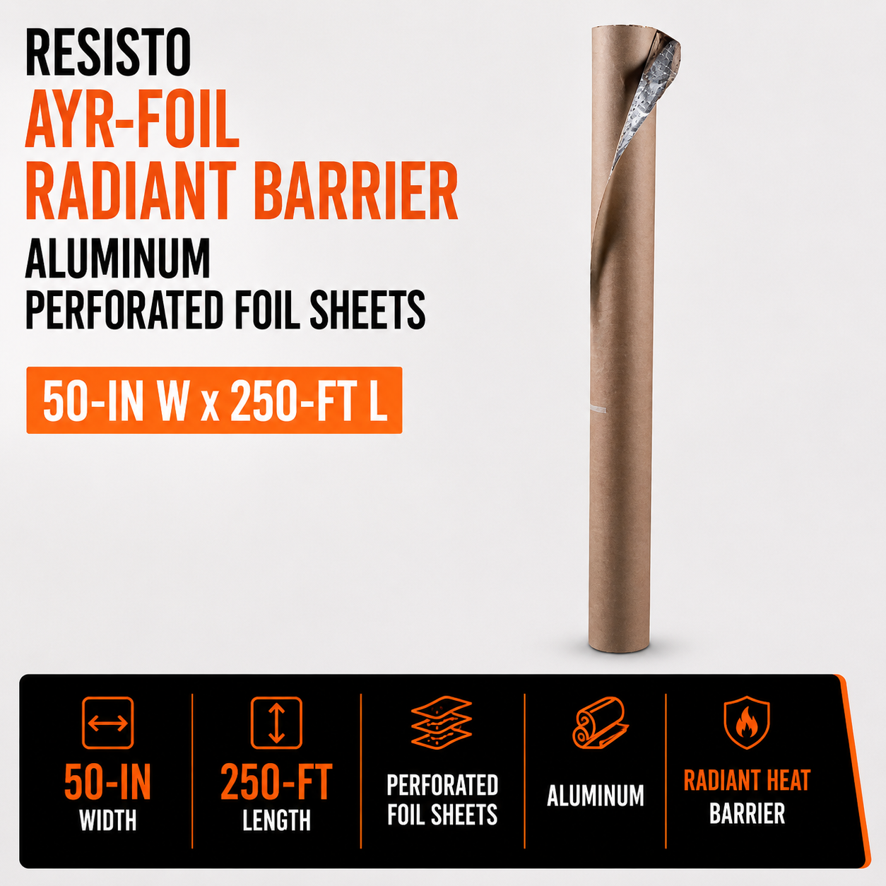 Resisto Ayr-Foil Radiant Barrier - Aluminum - Perforated Foil Sheets - 50-in W x 250-ft L