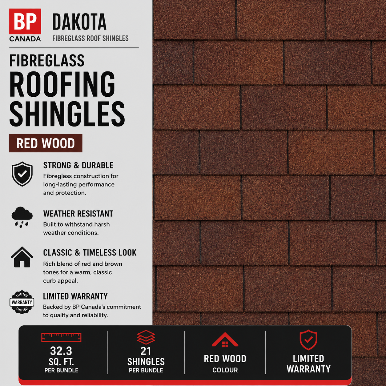 BP Dakota 32,3 sq. ft. 21/Pack Red Wood Fibreglass Roof Shingles