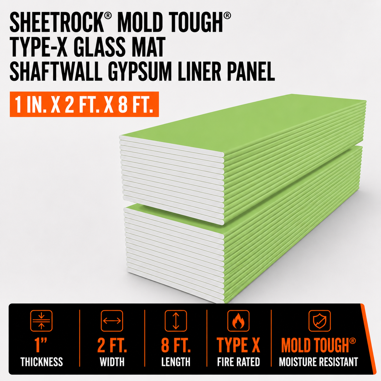1 in x 2 ft x 8 ft Sheetrock Mold Tough Type-X Glass Mat Shaftwall Gypsum Liner Panel