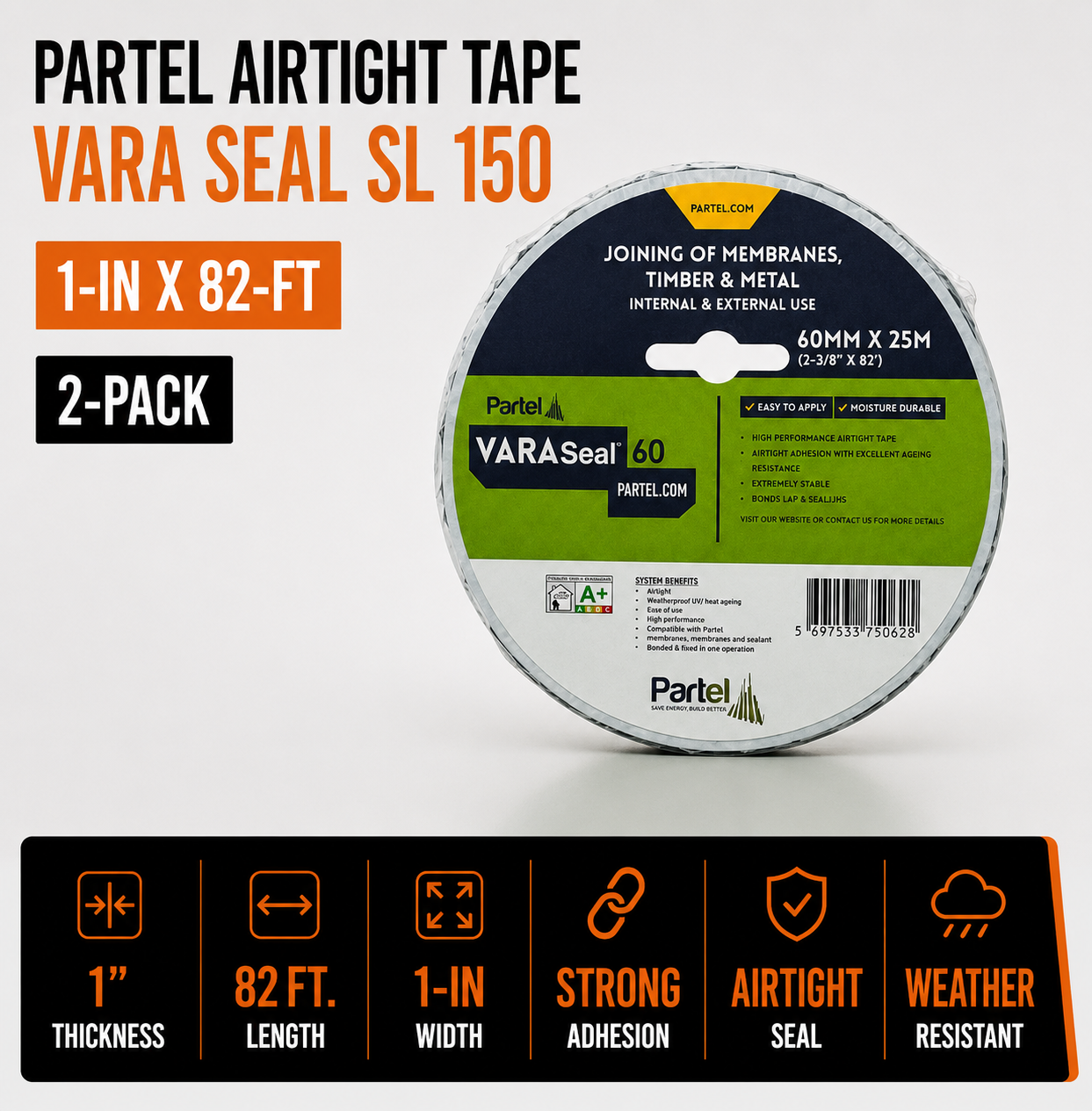 PARTEL Airtight Tape Vara Seal SL 150 1-in x 82-ft - 2-Pack