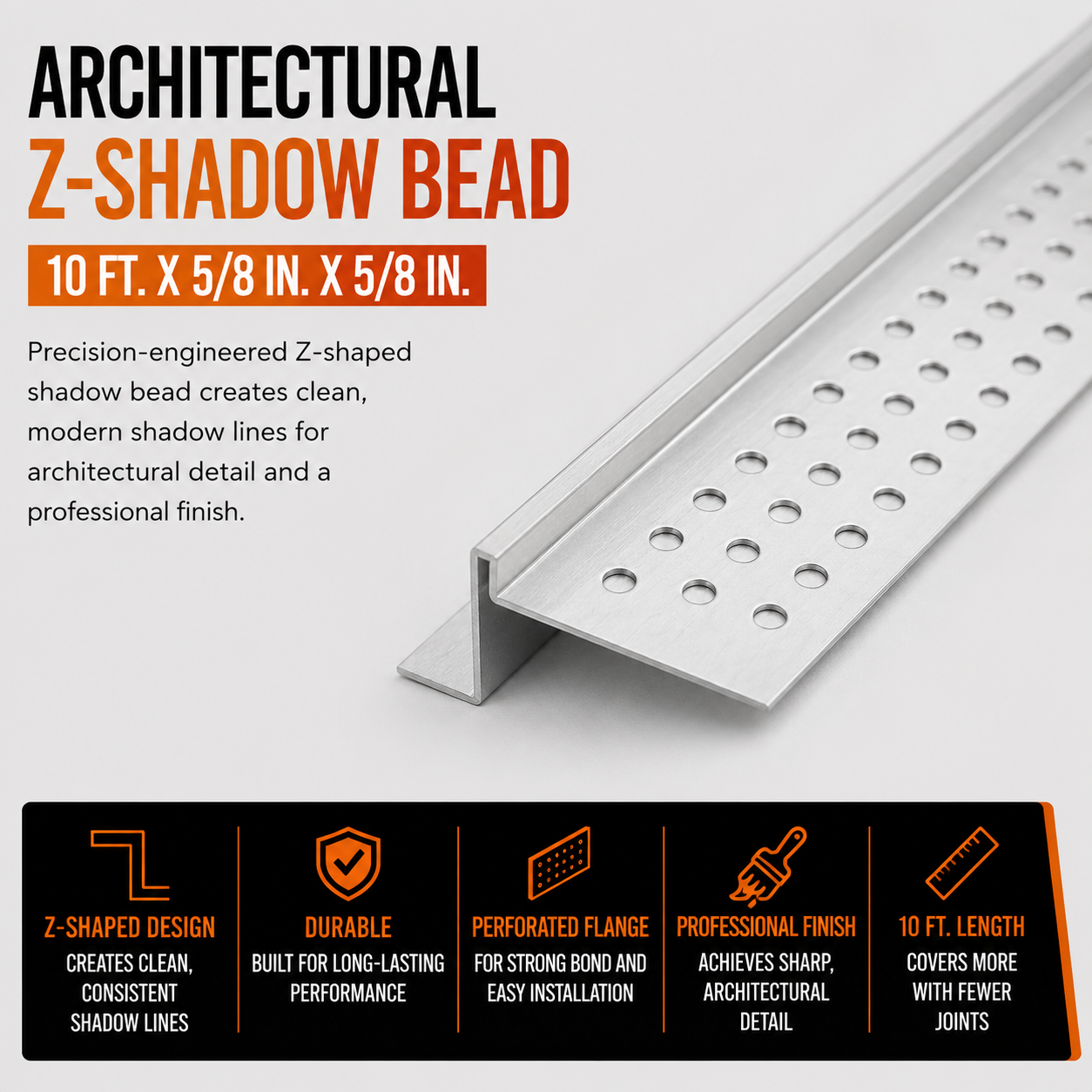 0.625 in x 0.625 in x 10 ft Architectural Z-Shadow Bead
