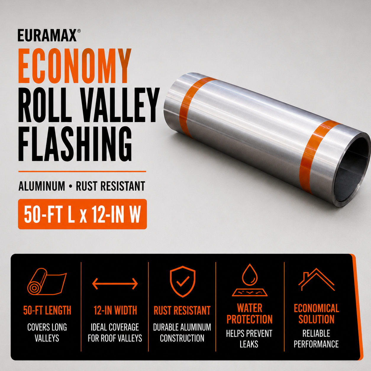 Euramax Economy Roll Valley Flashing - Aluminum - Rust Resistant - 50-ft L x 12-in W