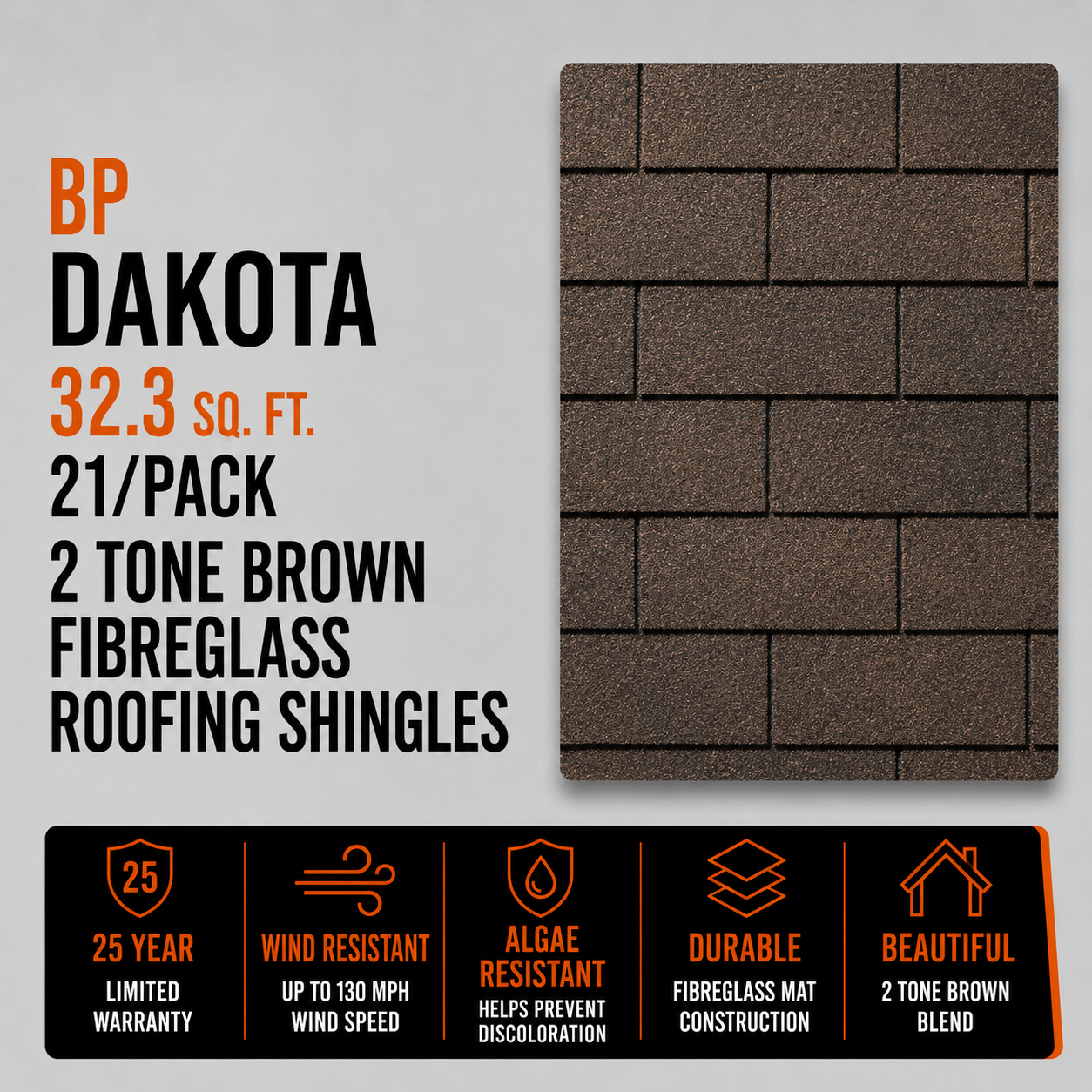 BP Dakota 32.3 sq. ft. 21/Pack 2 Tone Brown Fibreglass Roofing Shingles