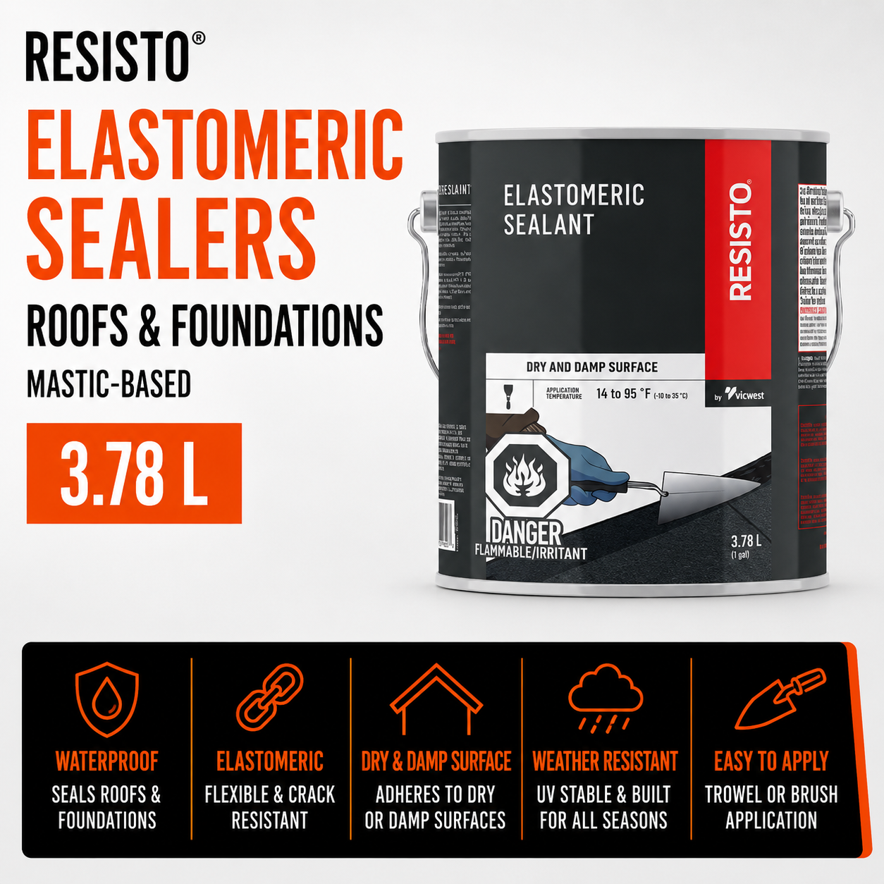 Resisto Elastomeric Sealers - Roofs and Foundations - Mastic-based - 3.78 L