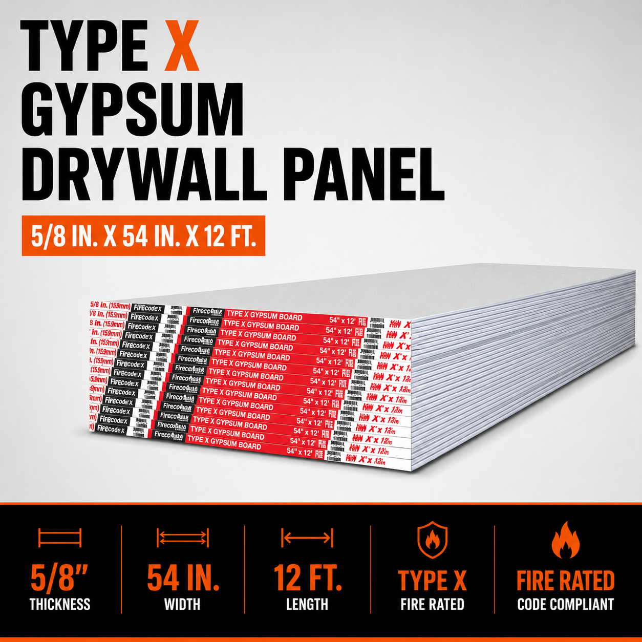 5-8 in x 54 in x 12 ft TYPE X Gypsum Drywall Panel