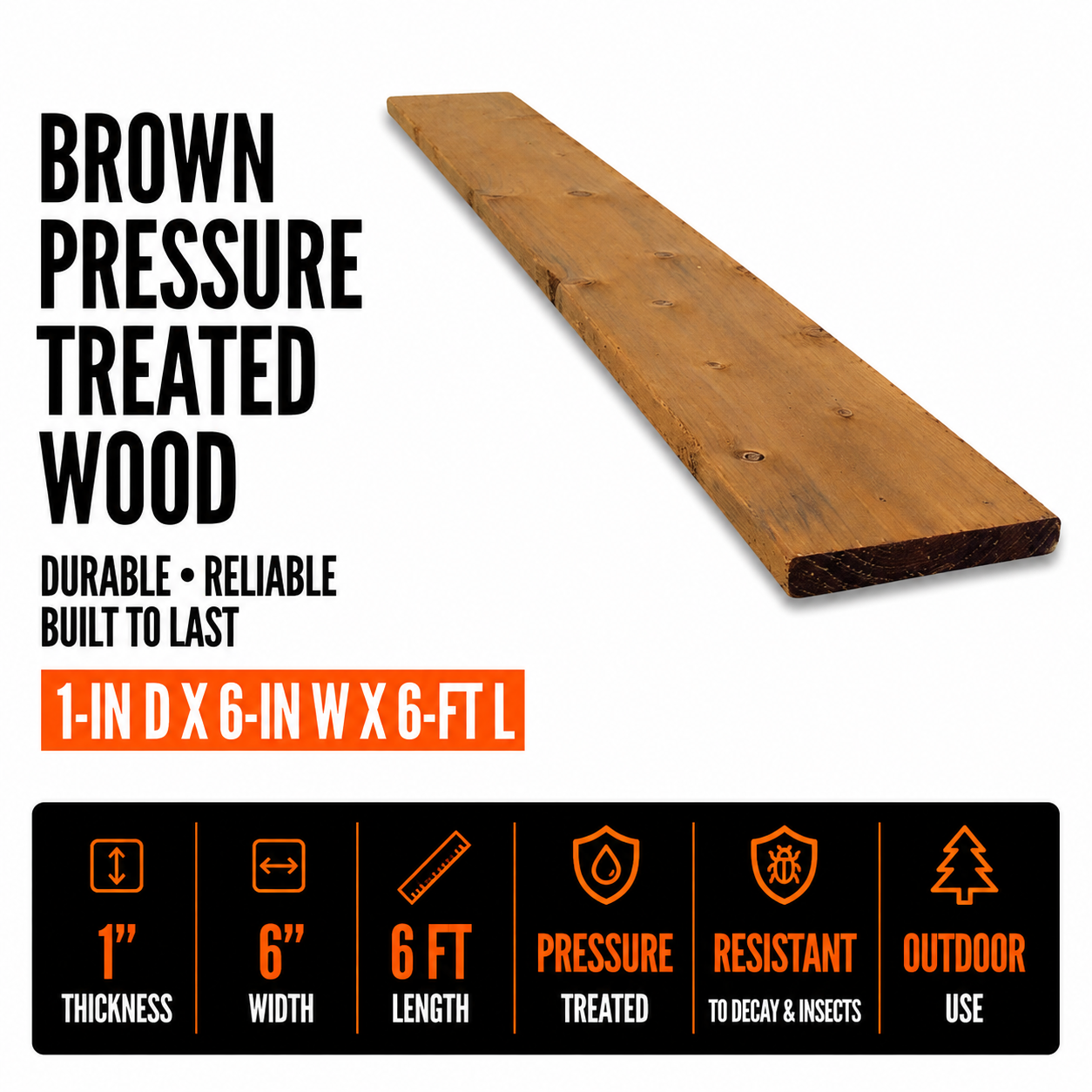 1-in x 6-in x 6-ft Brown Pressure Treated Wood