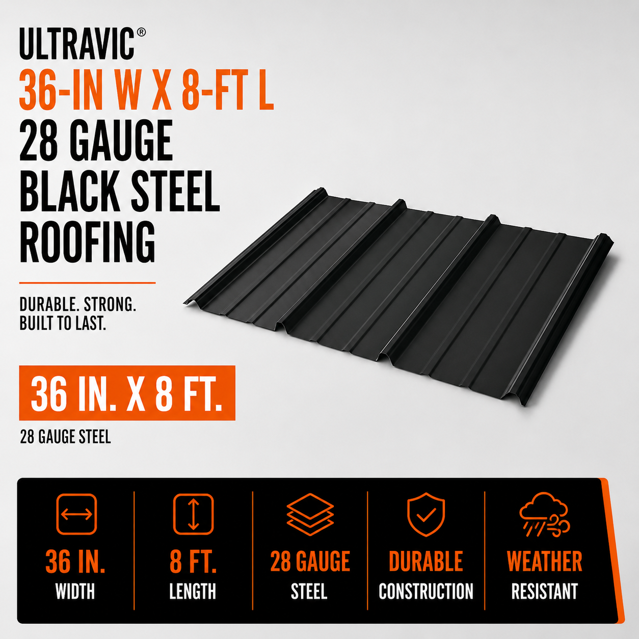 Ultravic 36-in W x 8-ft L 28 Gauge Black Steel Roofing