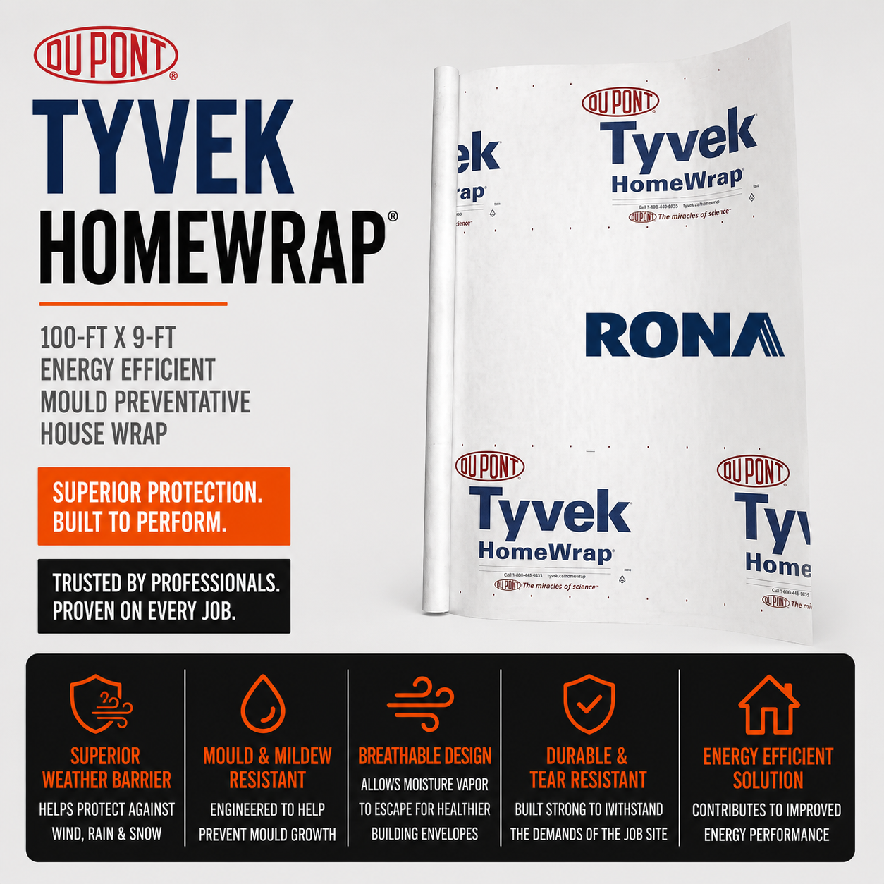 DuPont Tyvek 100-ft x 9-ft Energy Efficient Mould Preventative House Wrap