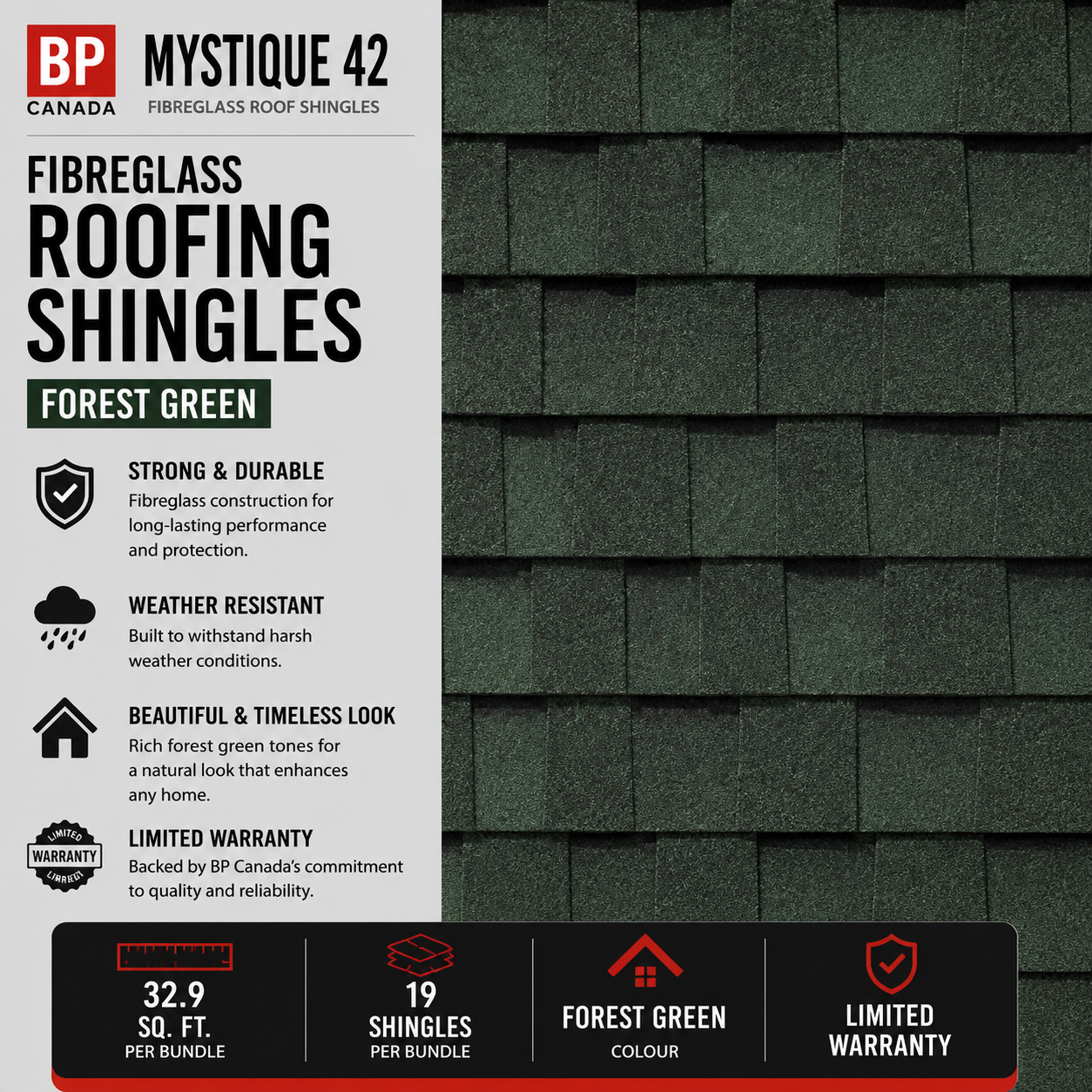 BP Mystique 42 32.9 sq. ft. 19/Pack Forest Green Fibreglass Roofing Shingles