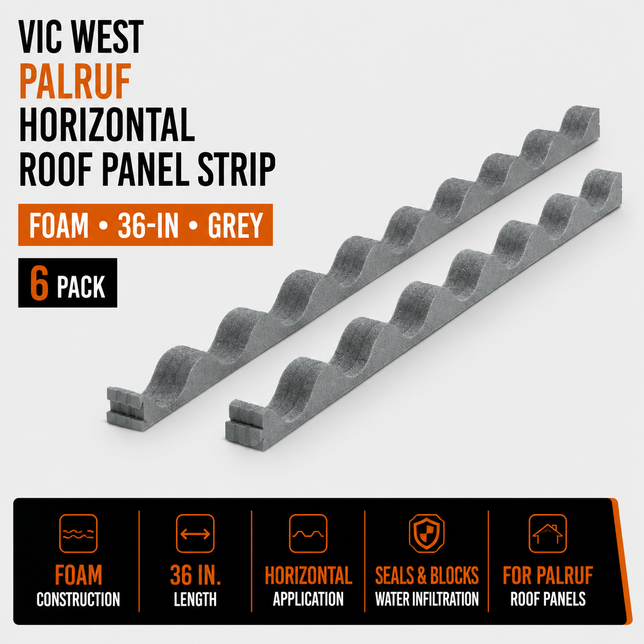 Vic West Palruf 6-Pack Horizontal Roof Panel Strip - Foams - 36-in - Grey