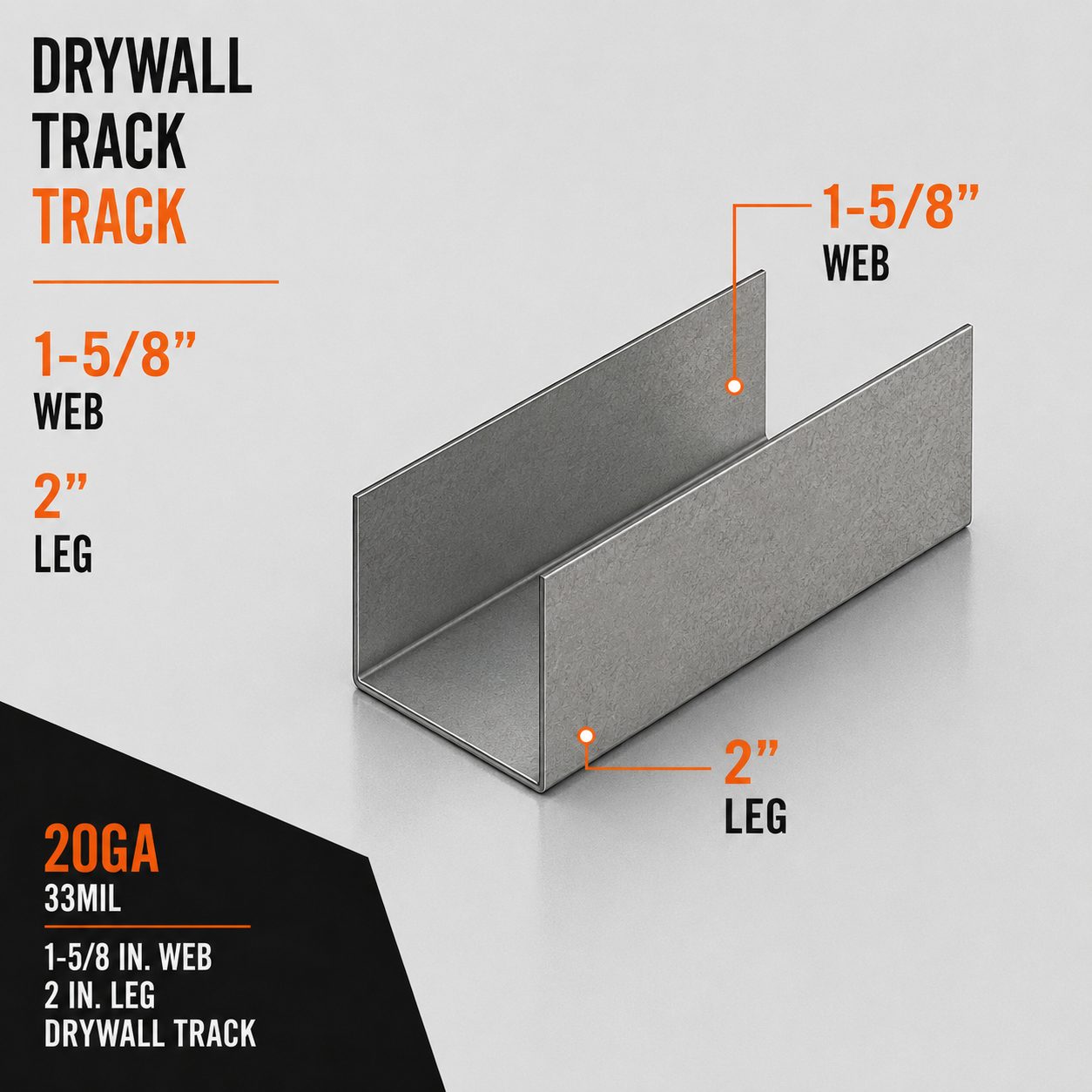 20ga 33mil 1-5:8 in. Drywall Track with 2 in. Leg