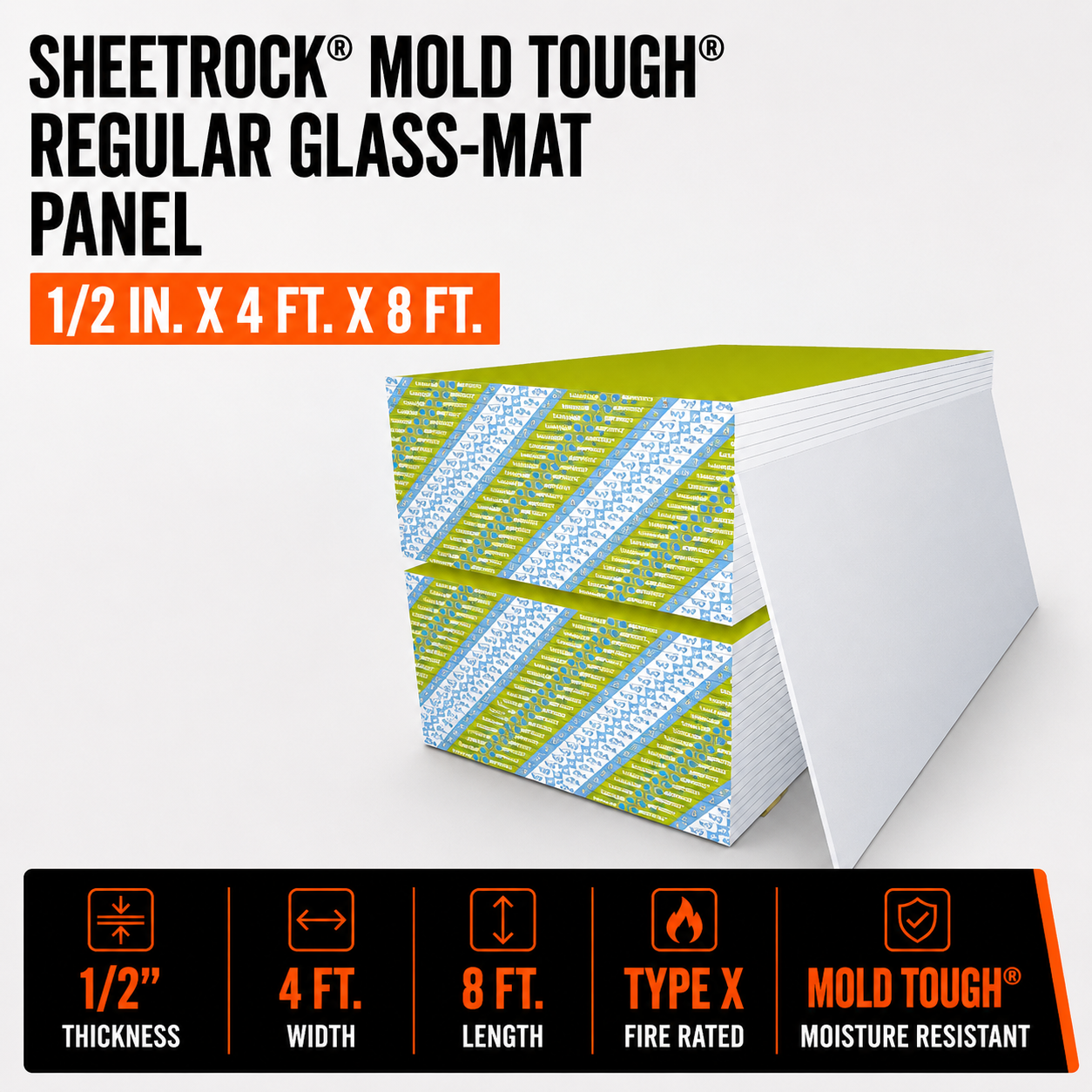 1-2 in x 4 ft x 8 ft Sheetrock Mold Tough Regular Glass-Mat Panel