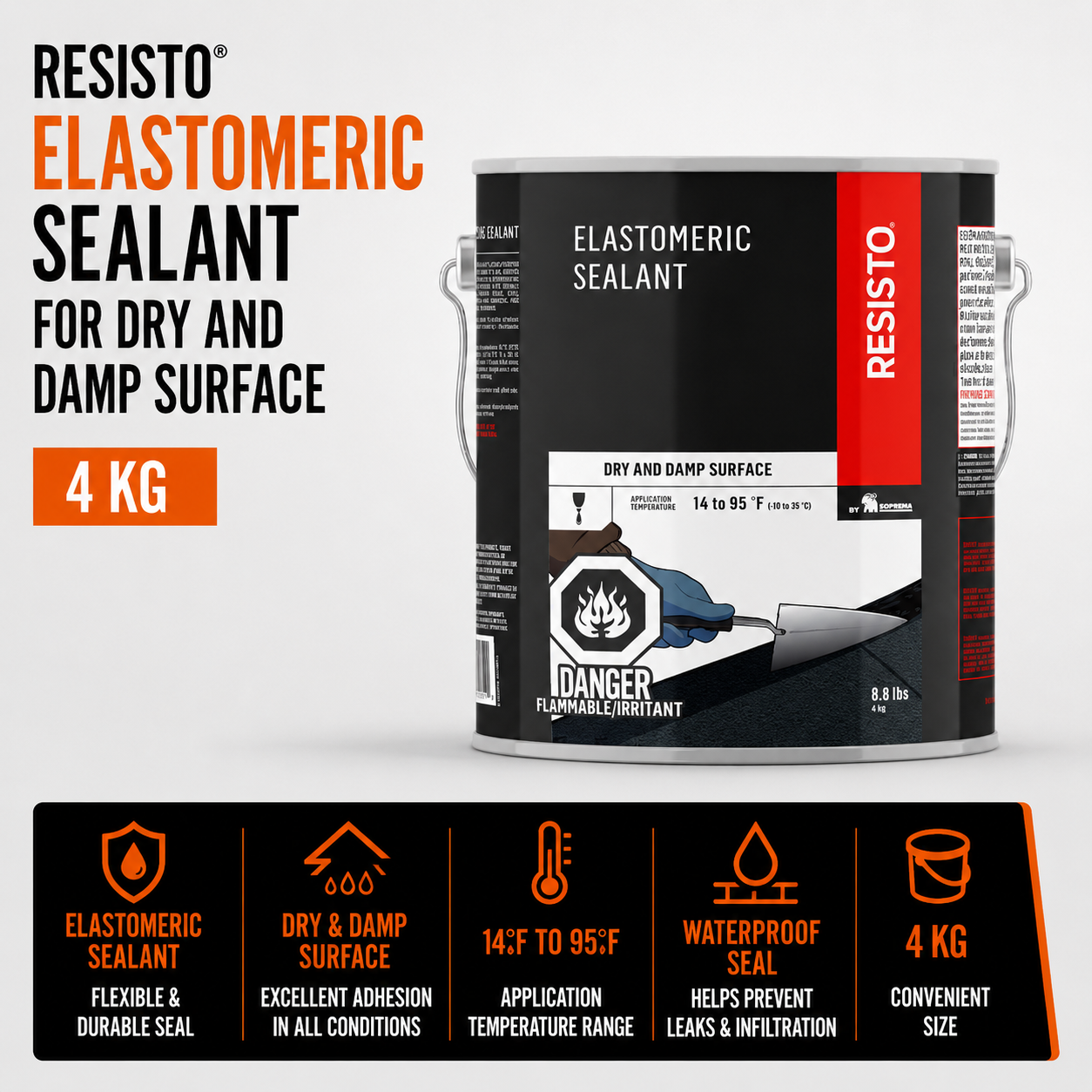 RESISTO 4-kg Black Elastomeric Sealant for Dry and Damp Surface