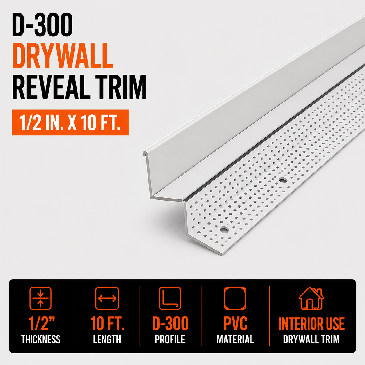 0.5 in x 10 ft D-300 Drywall Reveal Trim