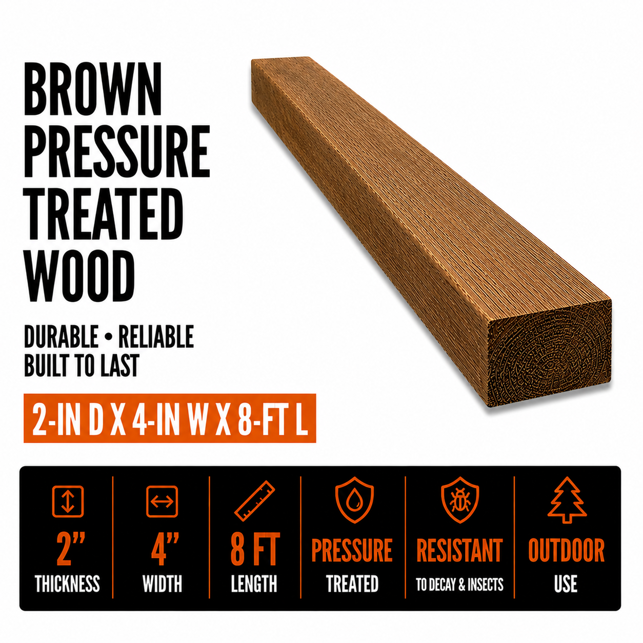 2-in x 4-in x 8-ft Brown Pressure Treated Wood