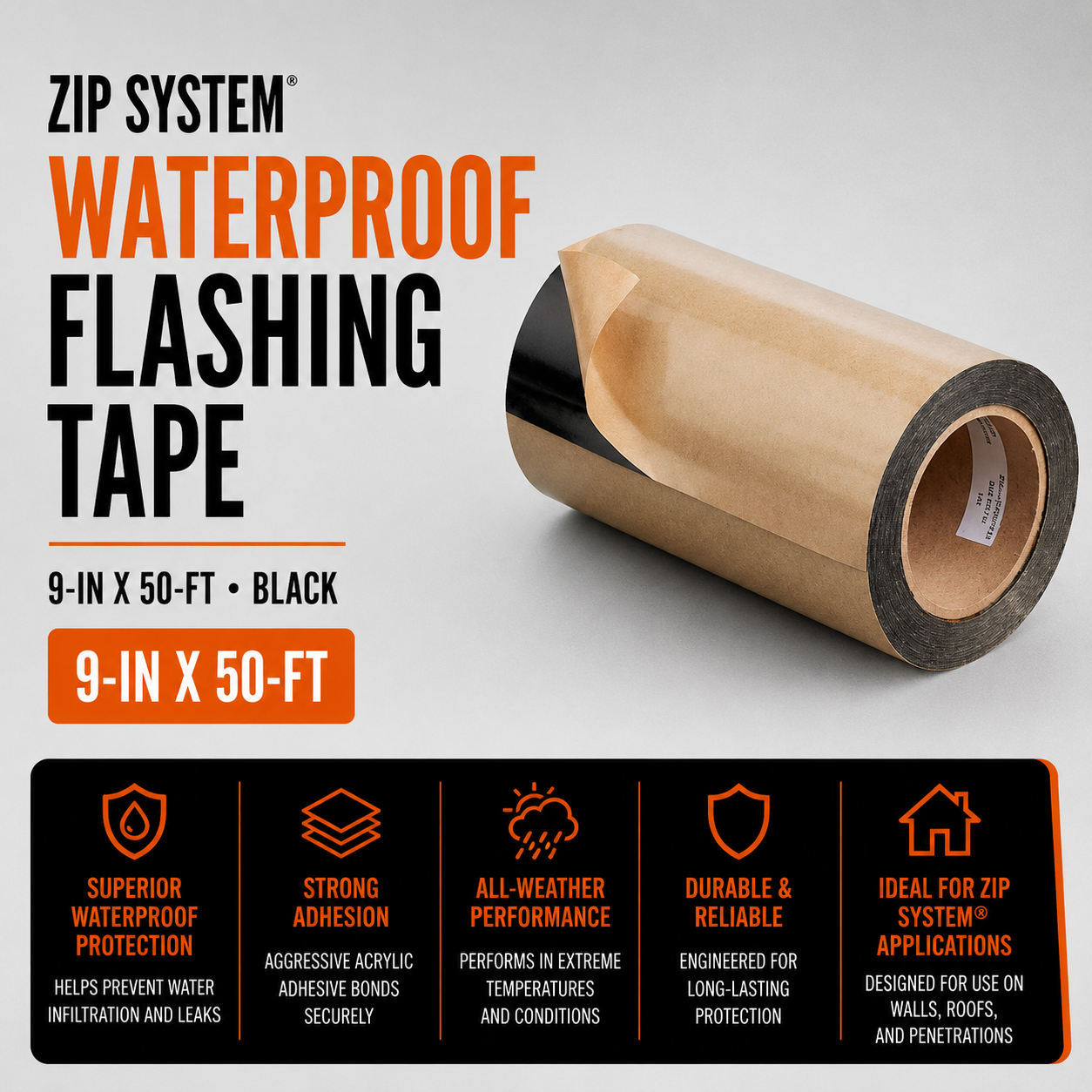 ZIP SYSTEM 9-in x 50-ft Black Waterproof Flashing Tape