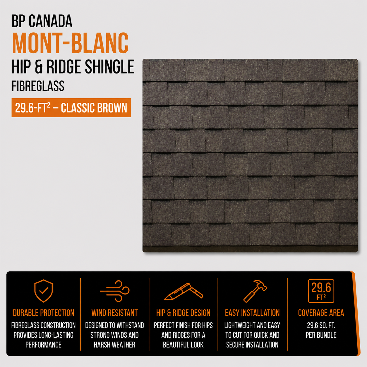 BP Canada Mont-Blanc Hip and Ridge Shingle in Fibreglass 29.6-ft² - Classic Brown