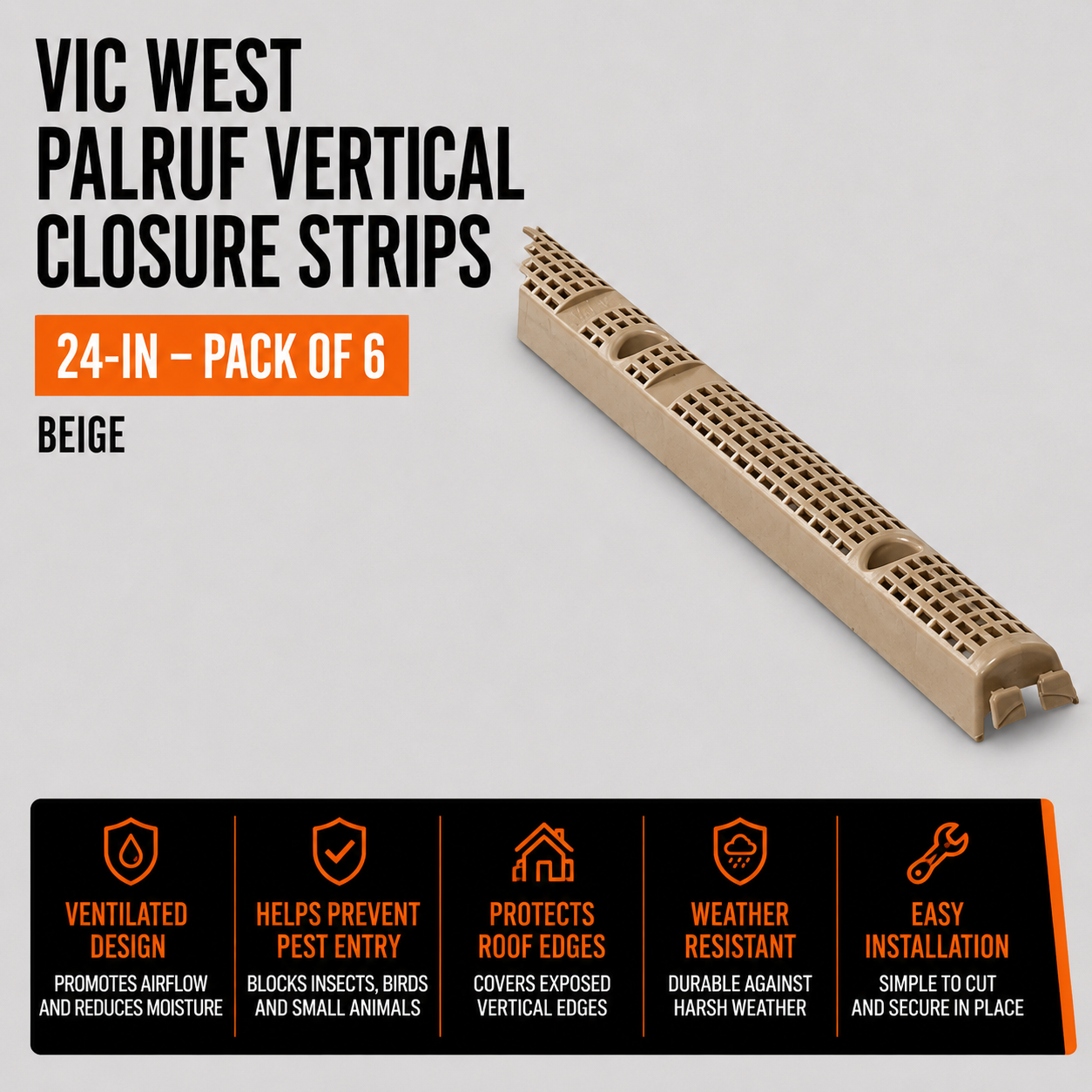 Vic West Palruf Vertical Closure Strips - 24-in - Pack of 6 - Beige