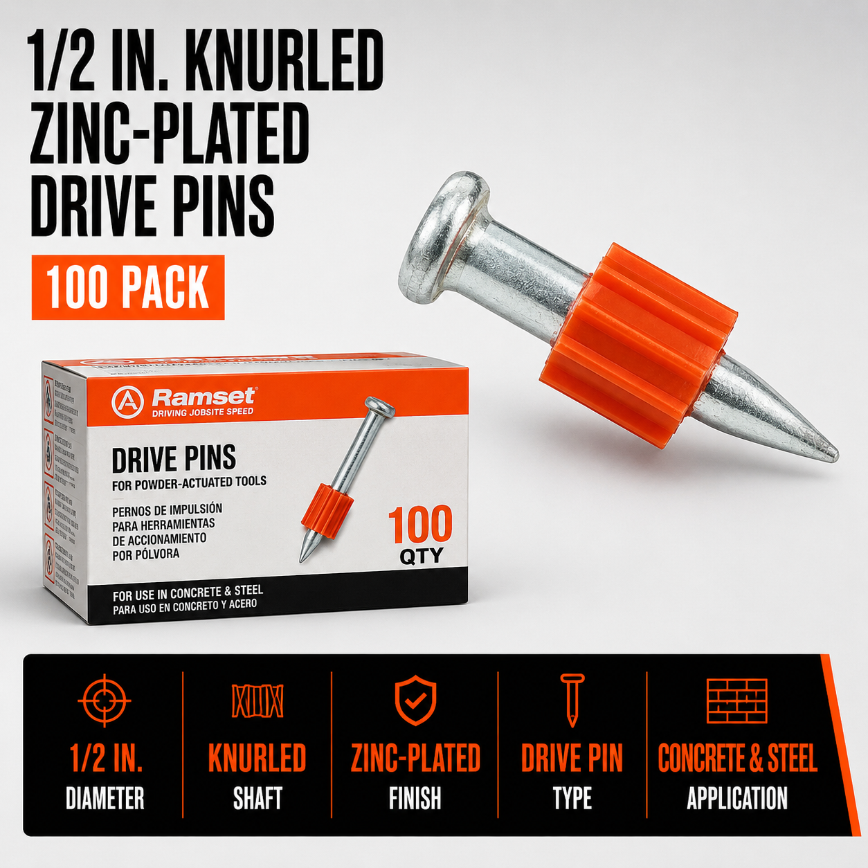 1/2 in. Knurled Zinc-Plated Drive Pins (100 Pack)