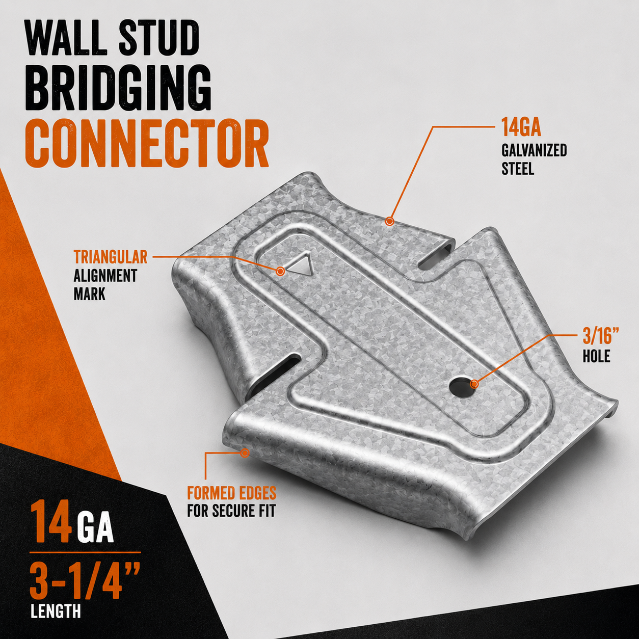 14ga. 3-1/4 in. MSUBH Wall Stud Bridging Connector