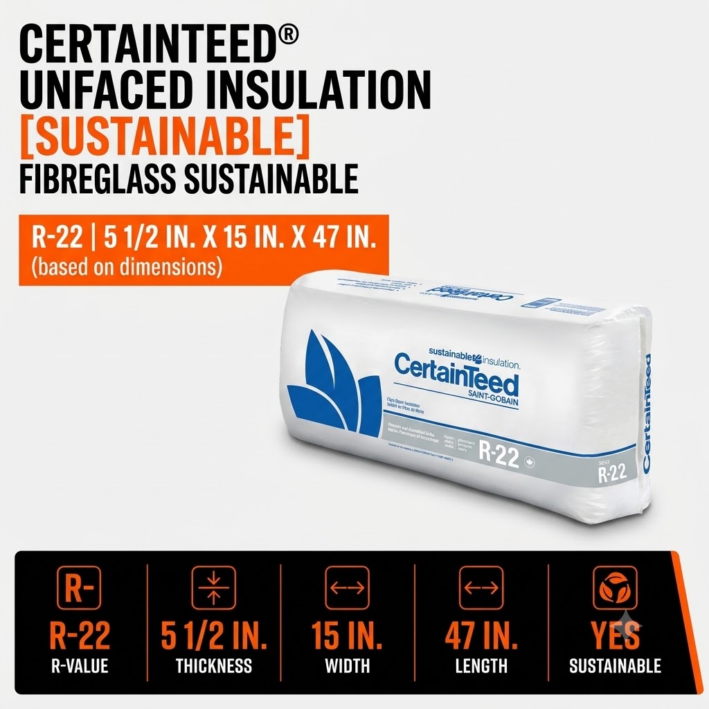 CertainTeed R22 5 1/2 x 15 x 47-in Fibreglass Sustainable Unfaced Insulation