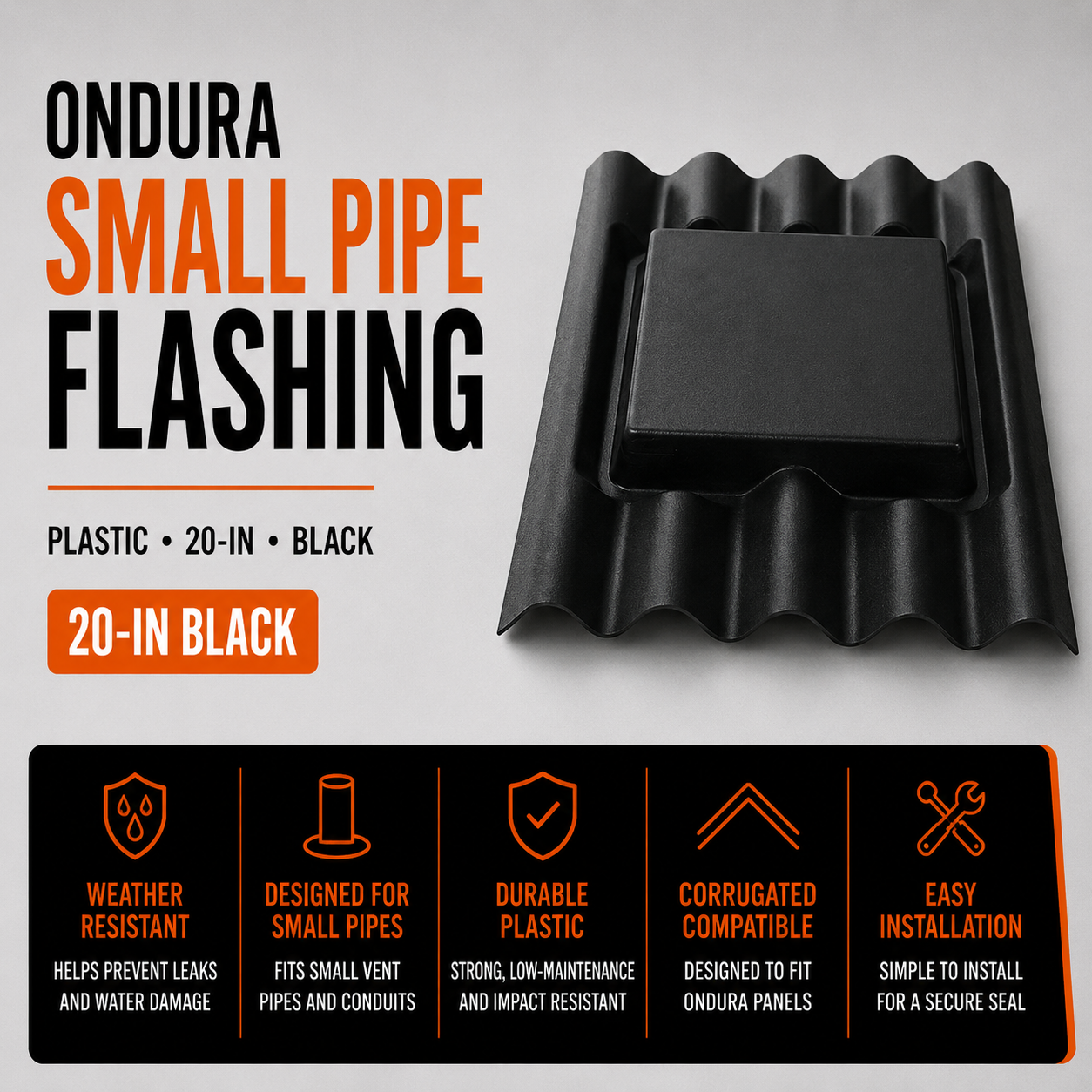 Ondura Small Pipe Flashing case - Plastic - 20-in Black