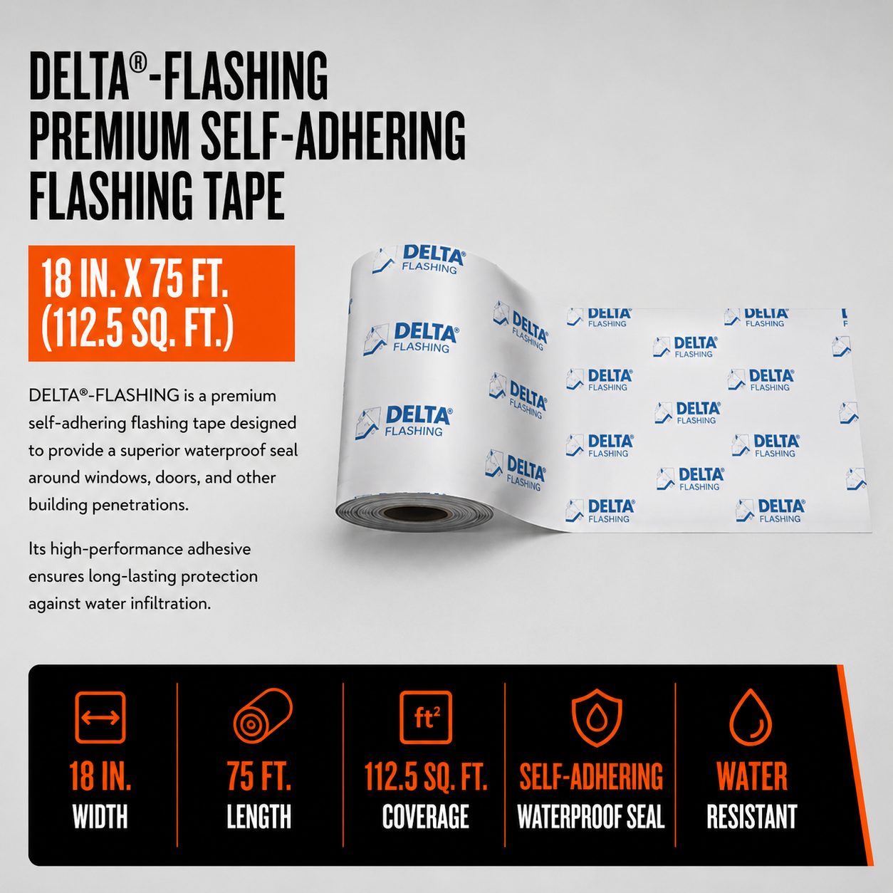 18 in. x 75 ft. DELTA®-FLASHING Premium Self-Adhering Flashing Tape
