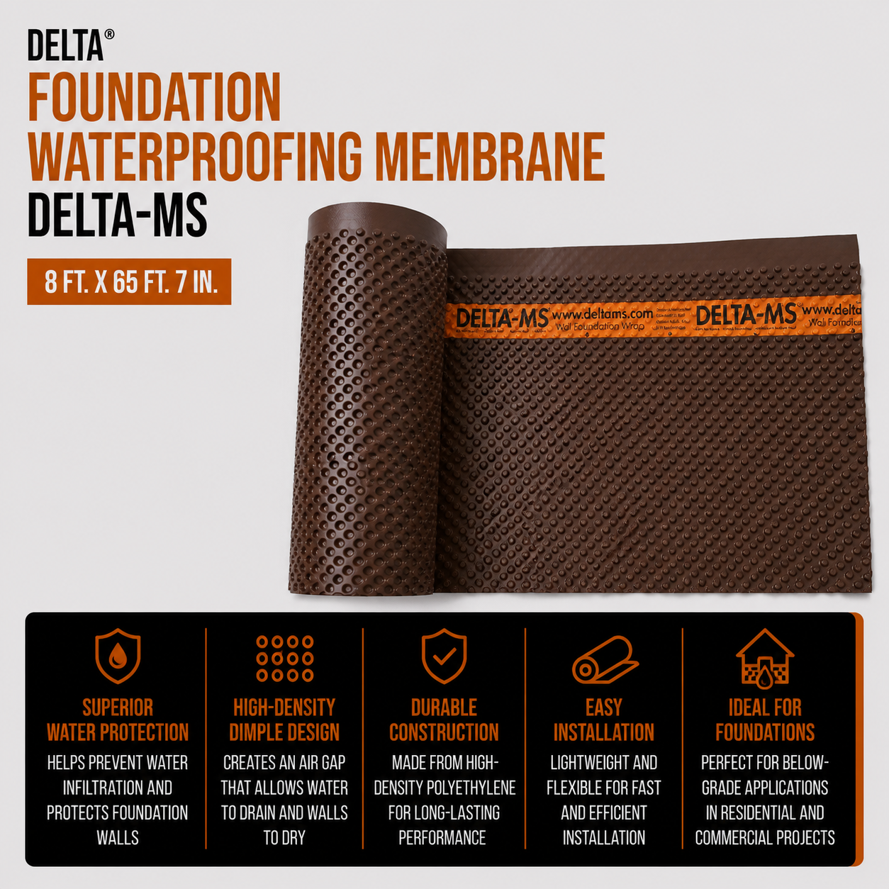 Foundation Waterproofing Membrane Delta - 8 ft. x 65 ft. 7 in.