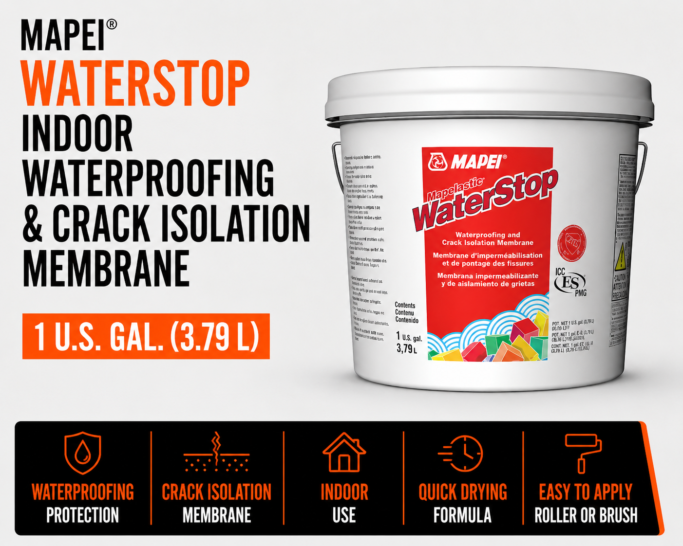 Mapei Waterstop Indoor Waterproofing and Crack Isolation Membrane