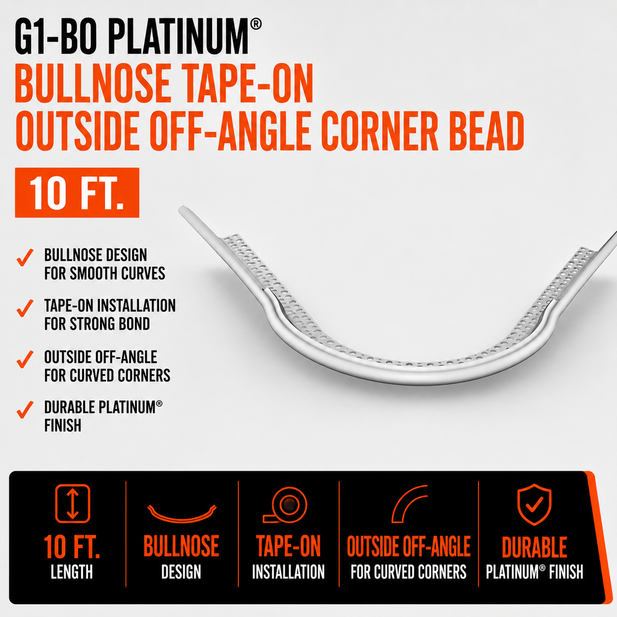 10 ft. G1-BO Platinum Bullnose Tape-On Outside Off-Angle Corner Bead