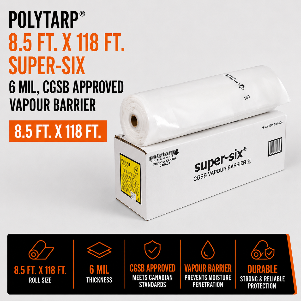 Polytarp 8.5 ft. x 118 ft. Super-Six, 6 mil, CGSB Approved Vapour Barrier