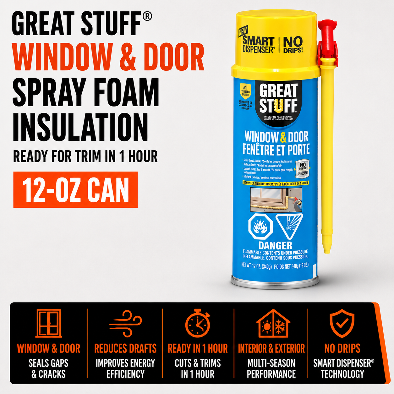 Great Stuff 12-oz Window and Door Yellow Spray Foam Insulation - Ready for Trim in 1 H