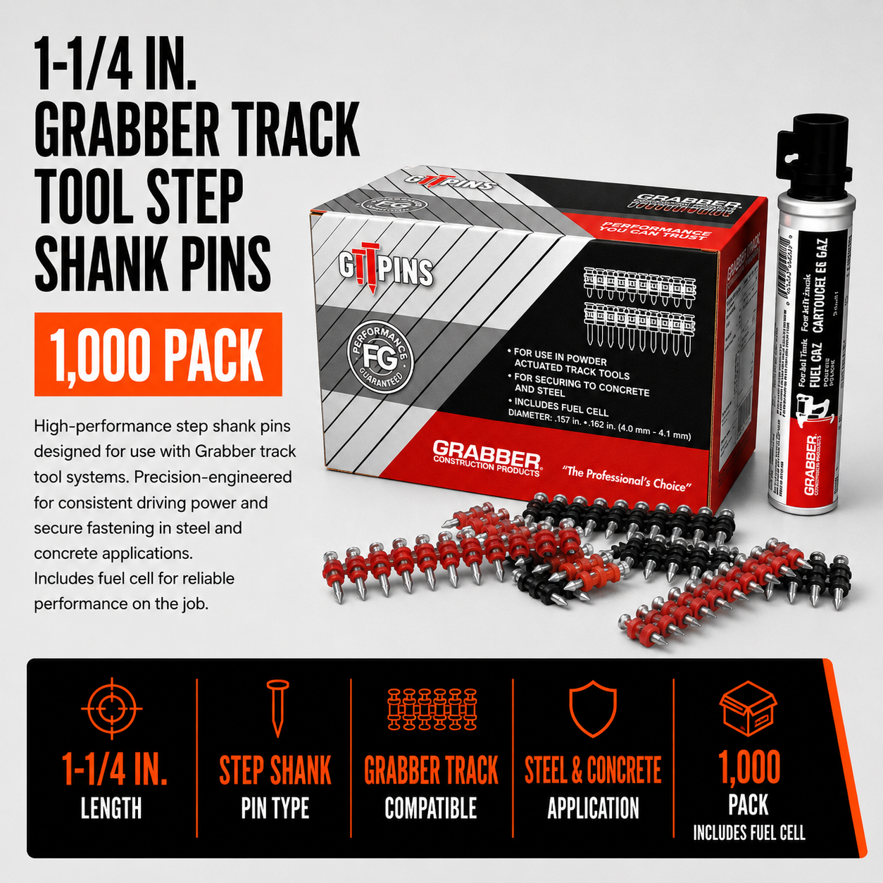 1-1/4 in. Grabber Track Tool Step Shank Pins (1,000 Pack)