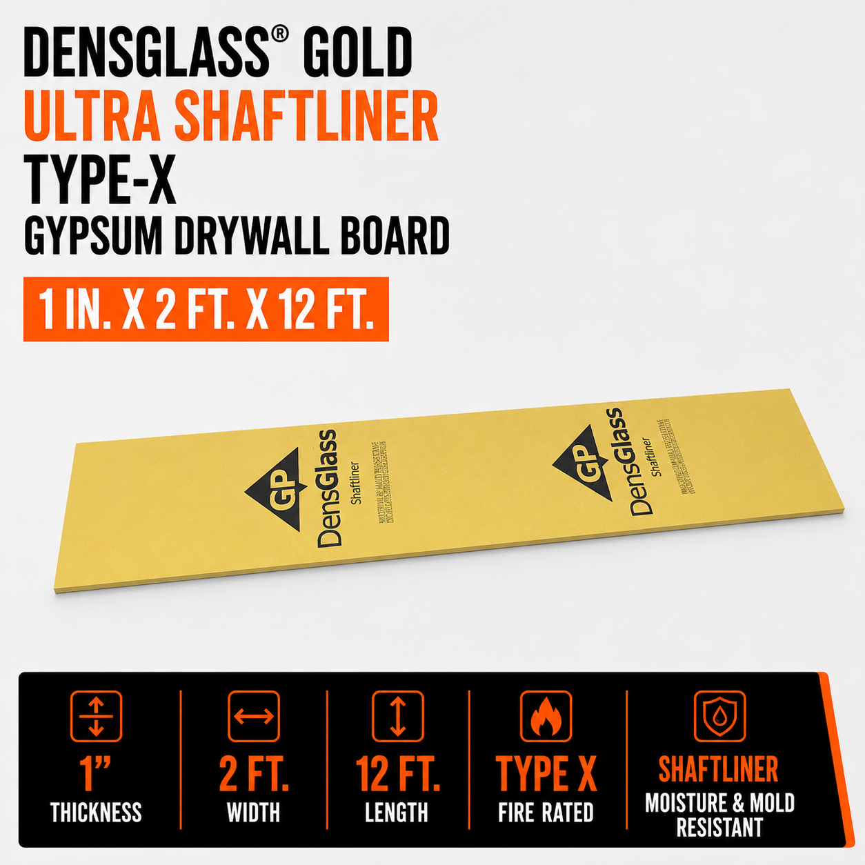 1 in x 2 ft x 12 ft DensGlass Gold Ultra Shaftliner Type-X Gypsum Drywall Board