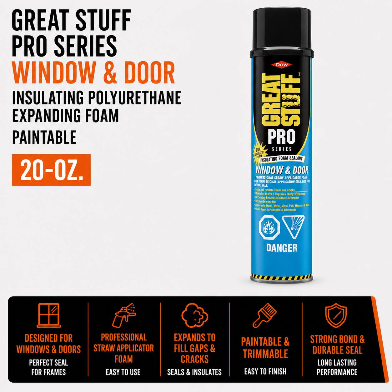 Great Stuff Pro Series Window and Door Insulating Polyurethane Expanding Foam - Paintable - 20-oz