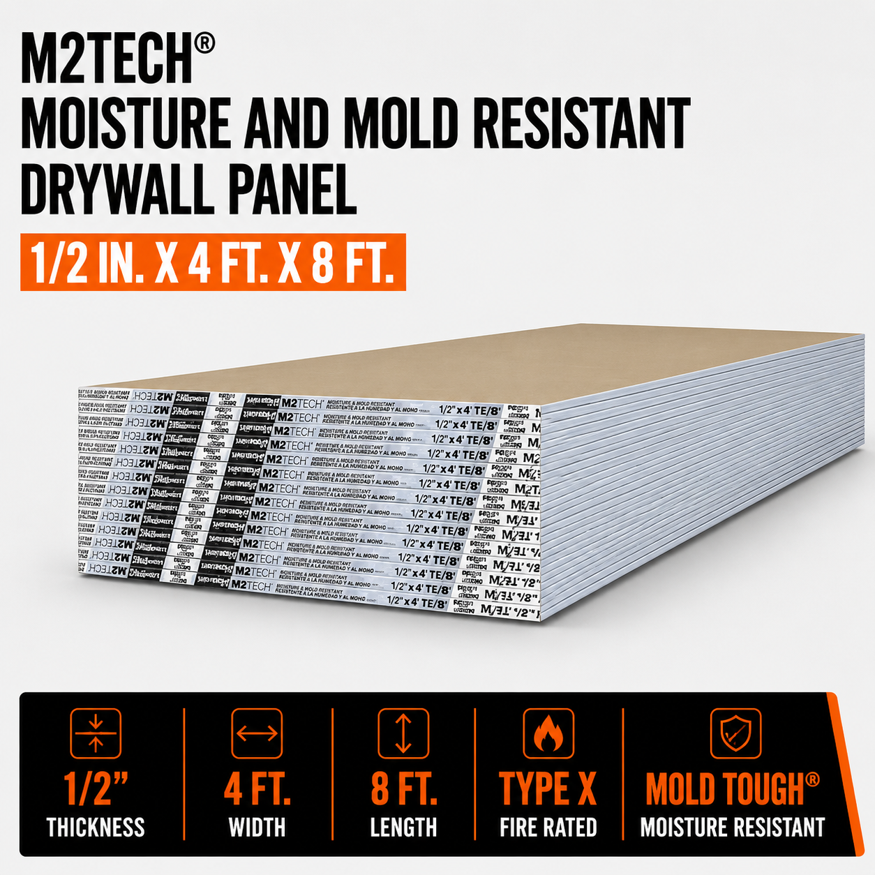 1-2 in x 4 ft x 8 ft M2Tech Moisture and Mold Resistant Drywall Panel