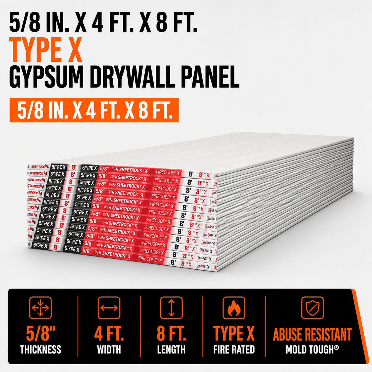 5-8 in x 4 ft x 8 ft TYPE X Gypsum Drywall Panel